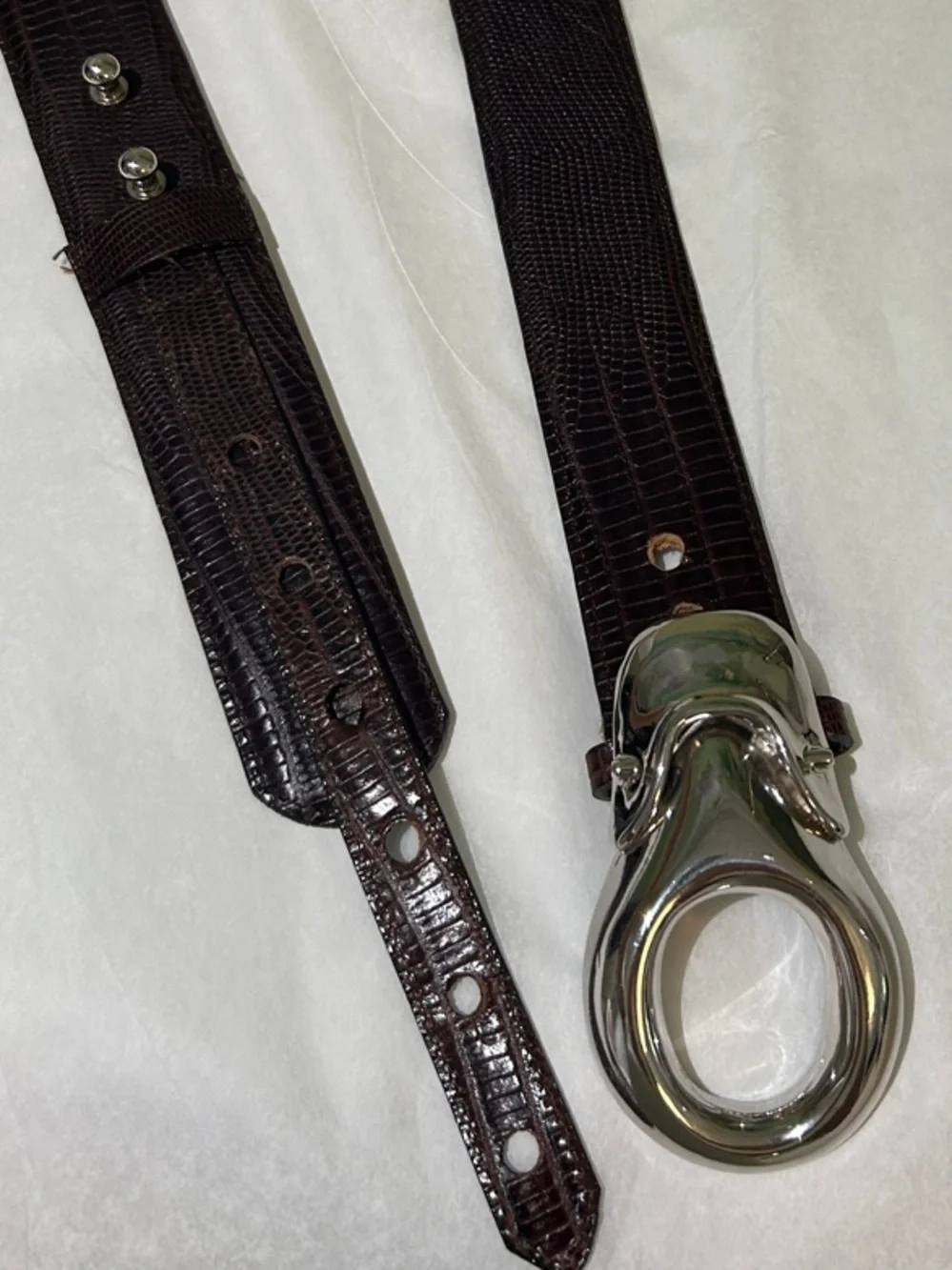 Set of 2 Brian Toohey Vintage Brown Leather Belts Polished Silver Buckles 🐊 🦎🪎